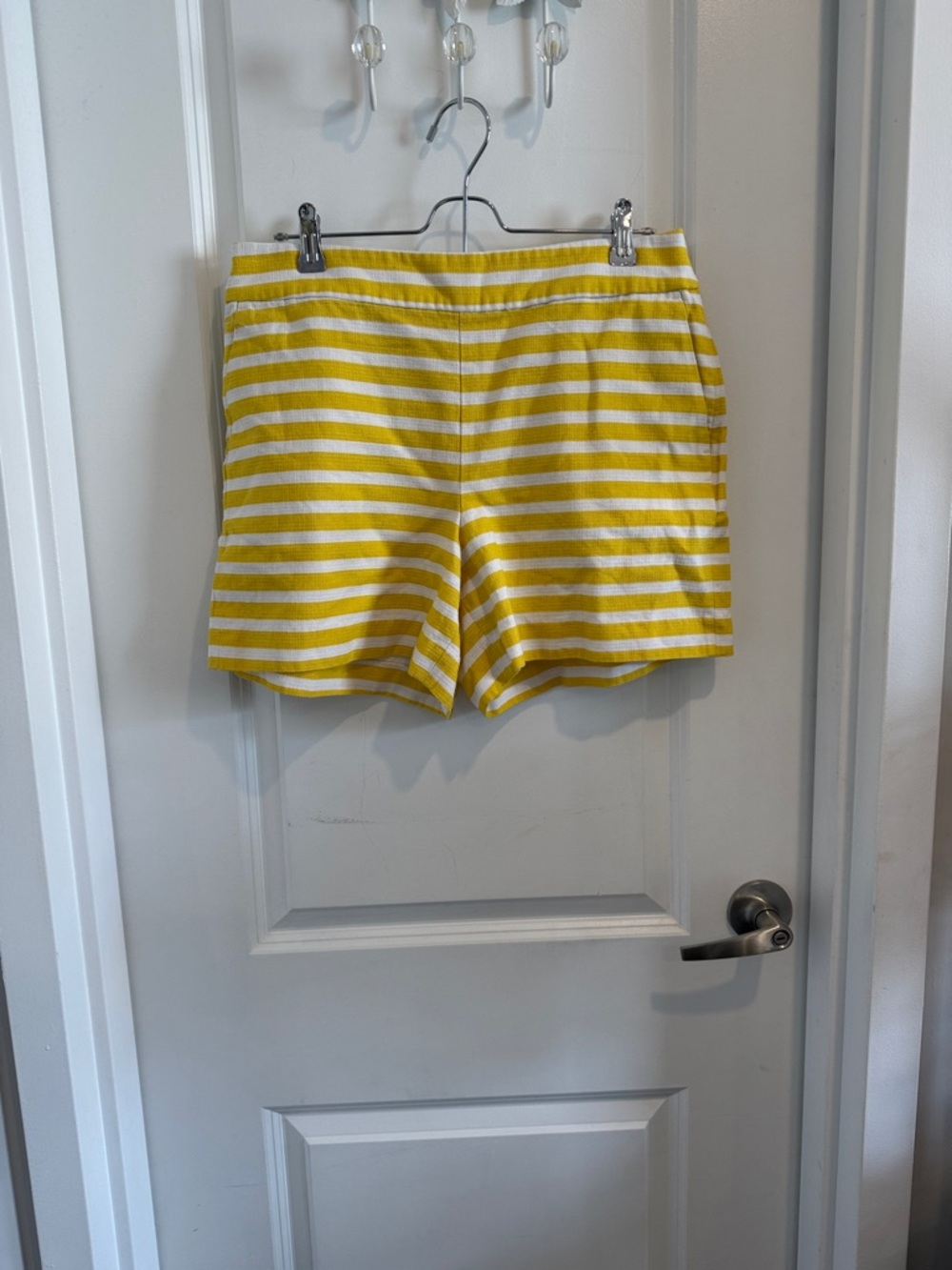 J. Crew Yellow and White Striped High-Waist Shorts